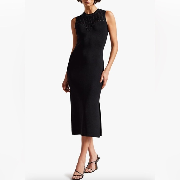 Ted Baker London Black Knit Bodycon Midi Dress - Picture 1 of 12